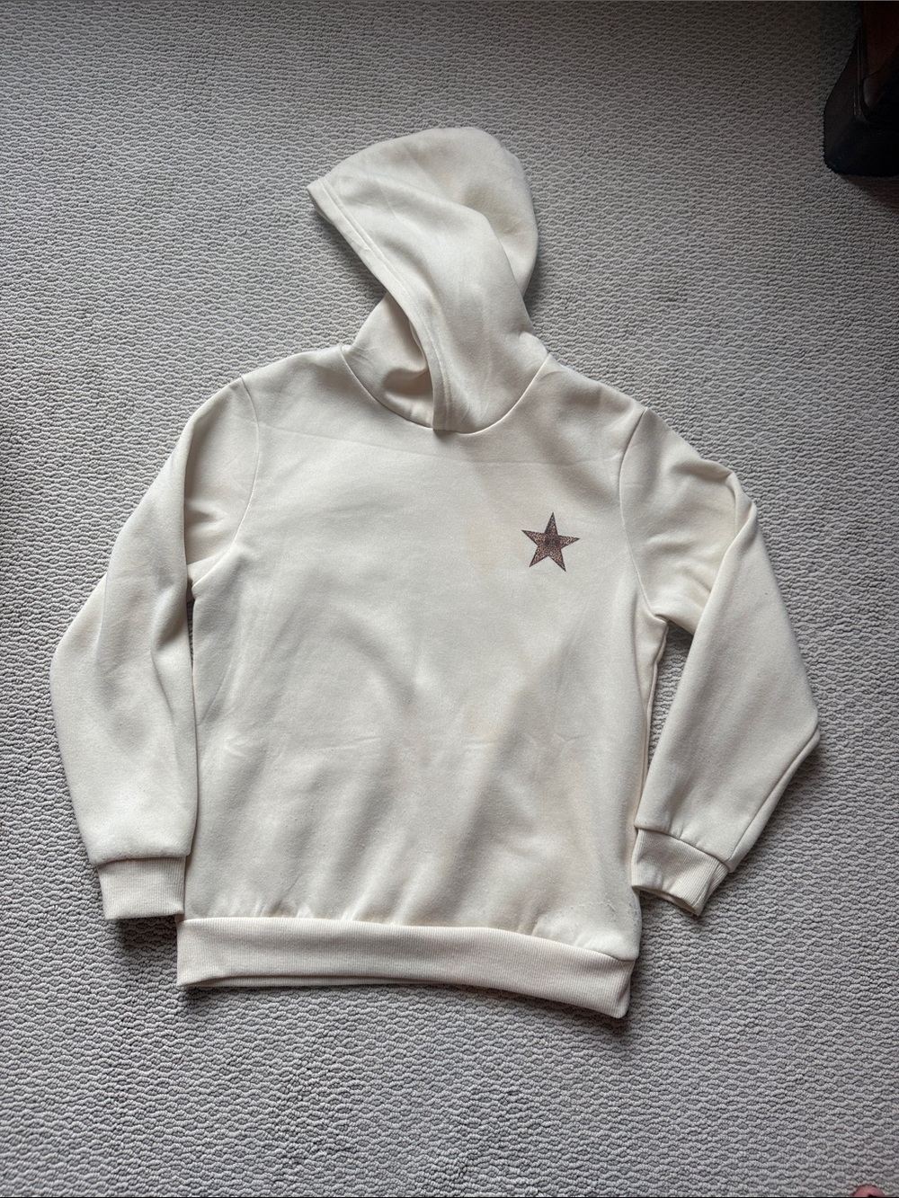 Girls Cream Hooded Sweatshirt with leapord Star Detail
